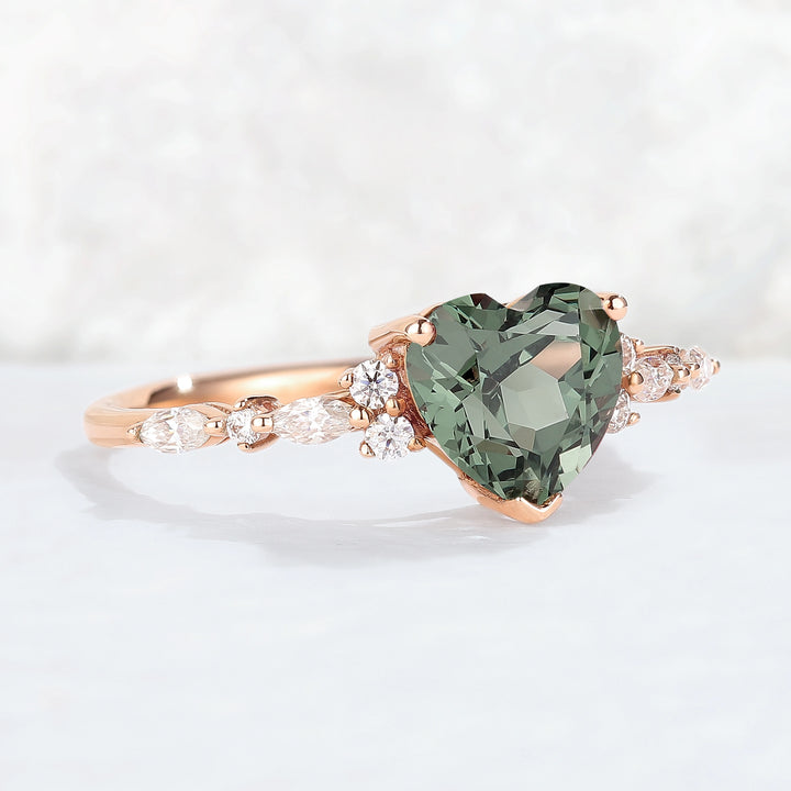 Nature Heart Cut Blue Green Sapphire Ring