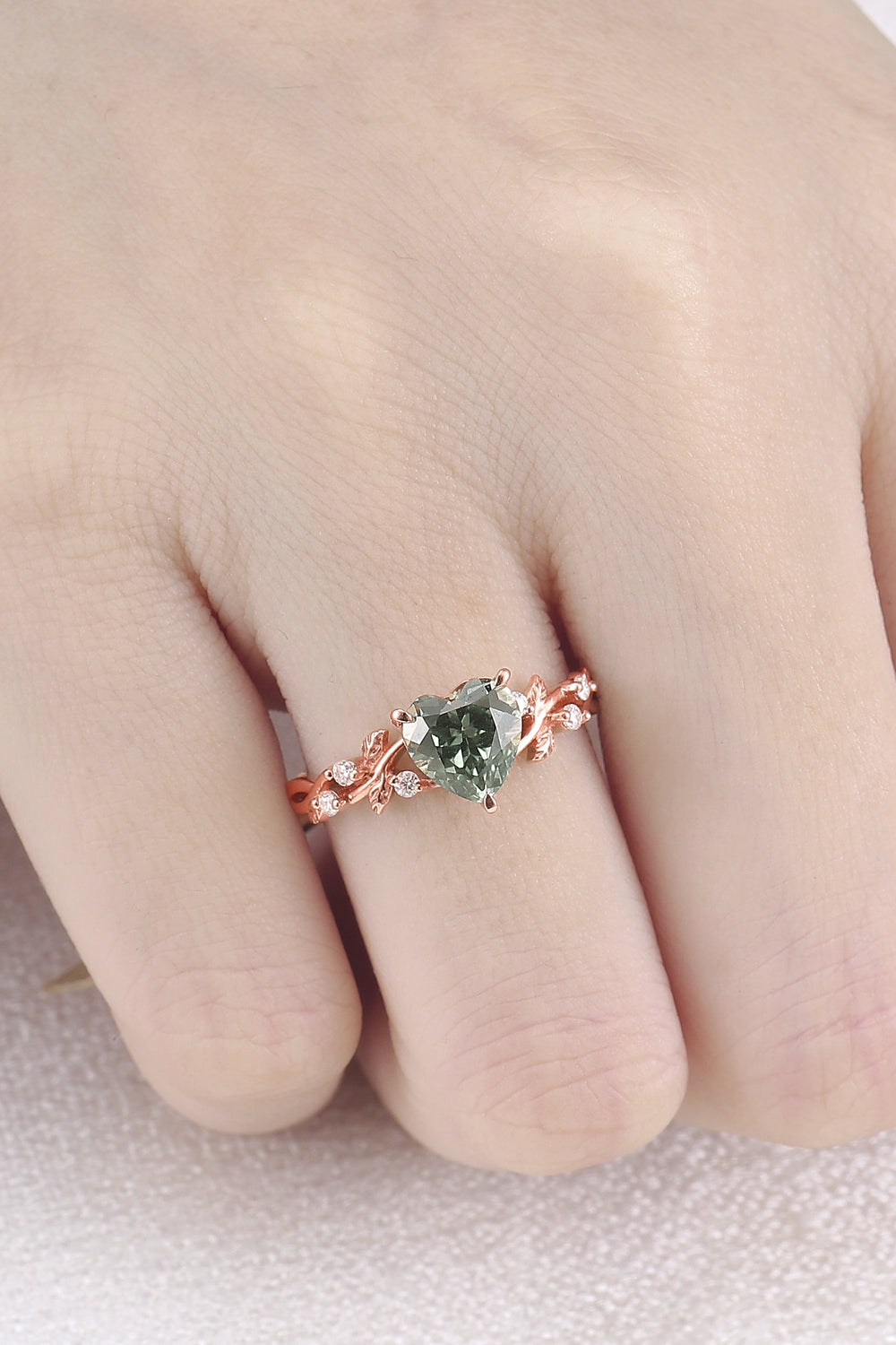 Nature Heart Cut Green Sapphire Gemstone Ring