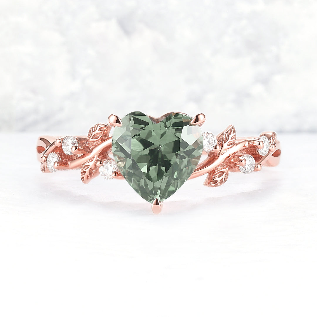 Nature Heart Cut Green Sapphire Gemstone Ring