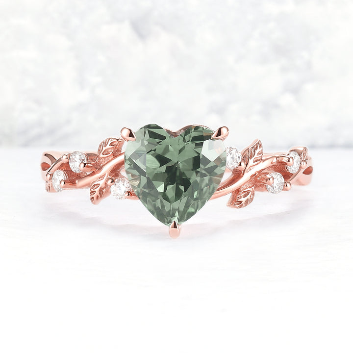 Nature Heart Cut Green Sapphire Gemstone Ring