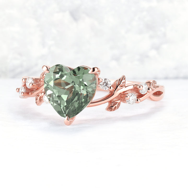 Nature Heart Cut Green Sapphire Gemstone Ring
