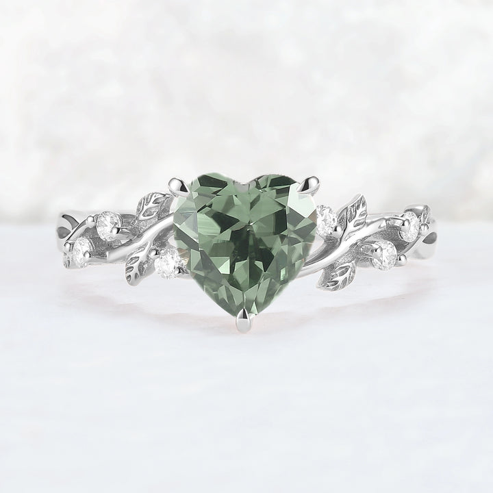 Nature Heart Cut Green Sapphire Gemstone Ring