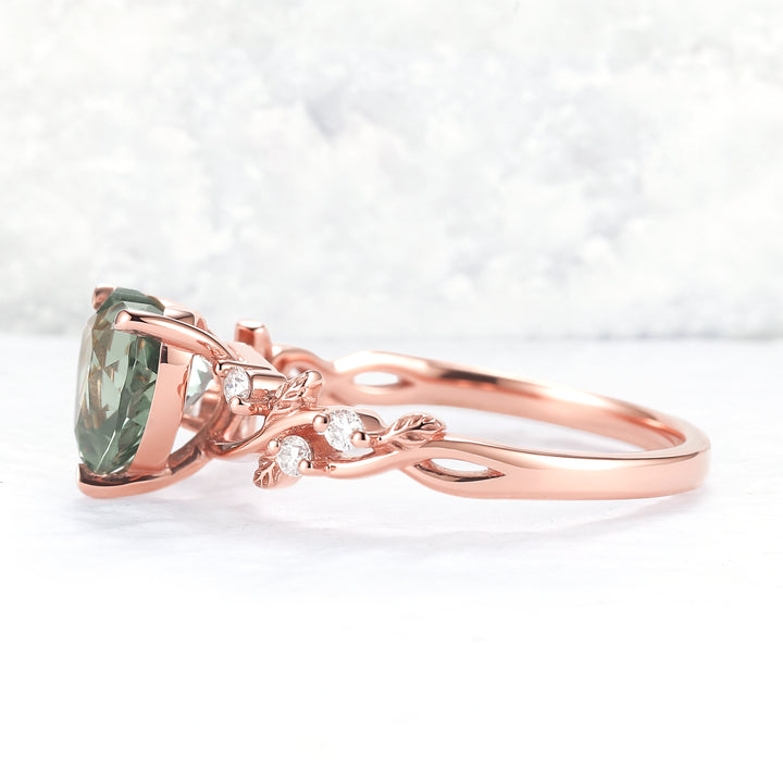 Nature Heart Cut Green Sapphire Gemstone Ring