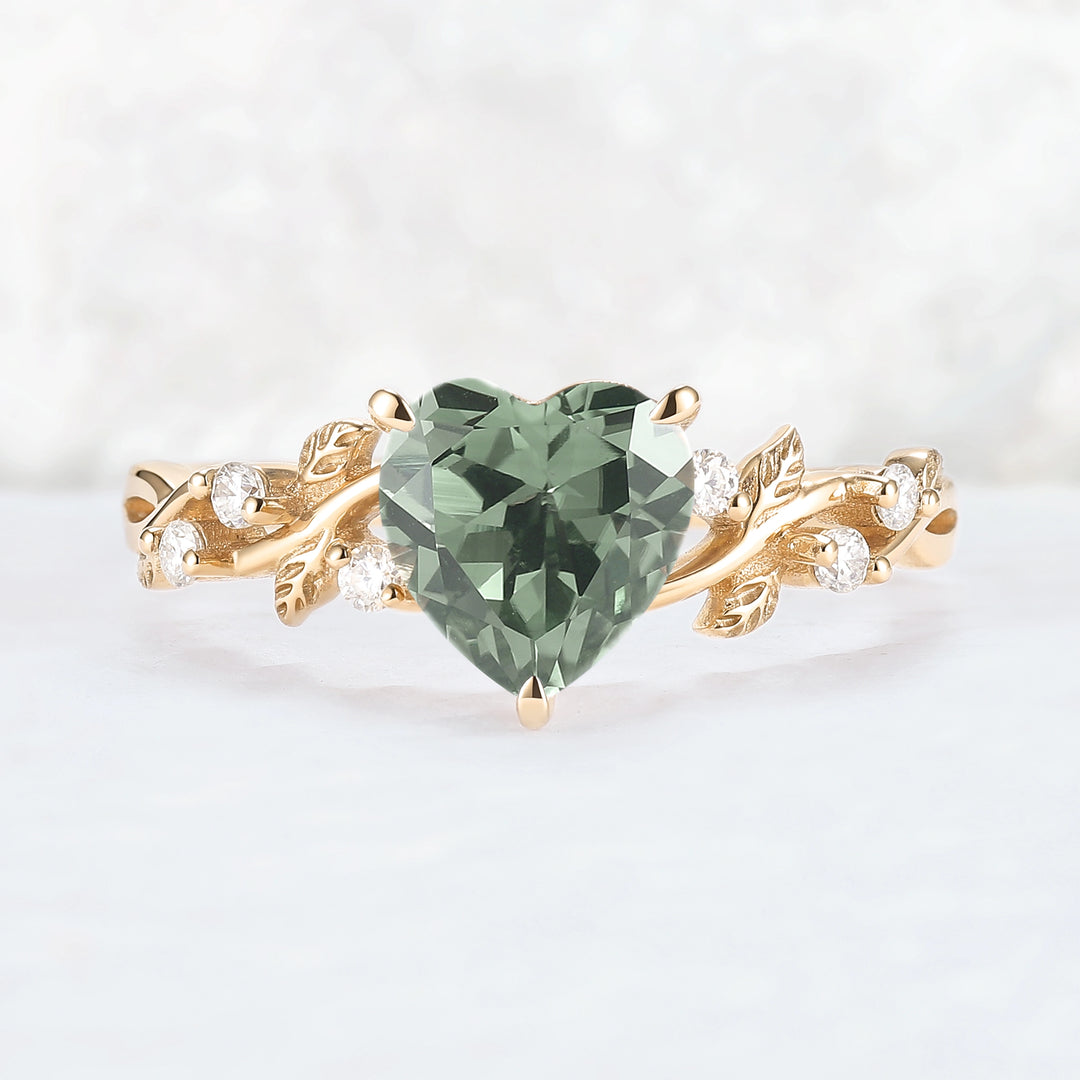 Nature Heart Cut Green Sapphire Gemstone Ring