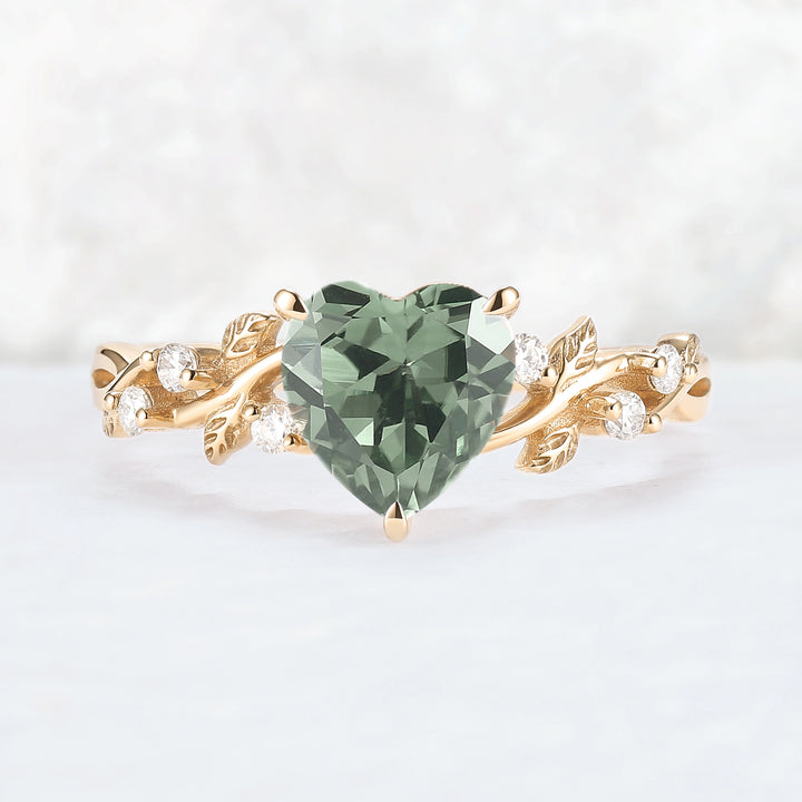 Nature Heart Cut Green Sapphire Gemstone Ring