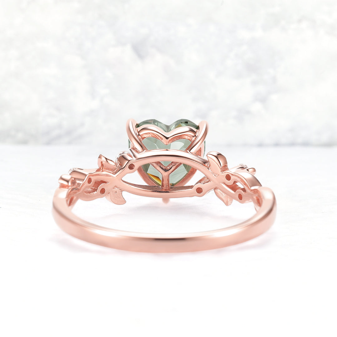 Nature Heart Cut Green Sapphire Gemstone Ring