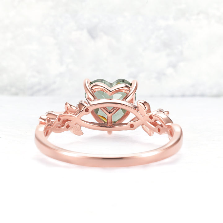 Nature Heart Cut Green Sapphire Gemstone Ring