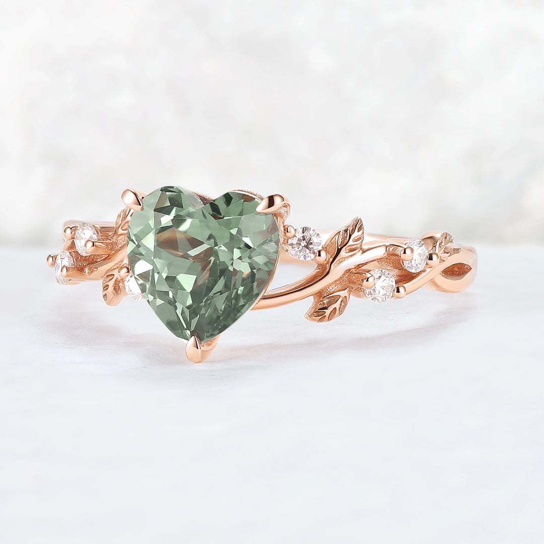 Nature Heart Cut Green Sapphire Gemstone Ring
