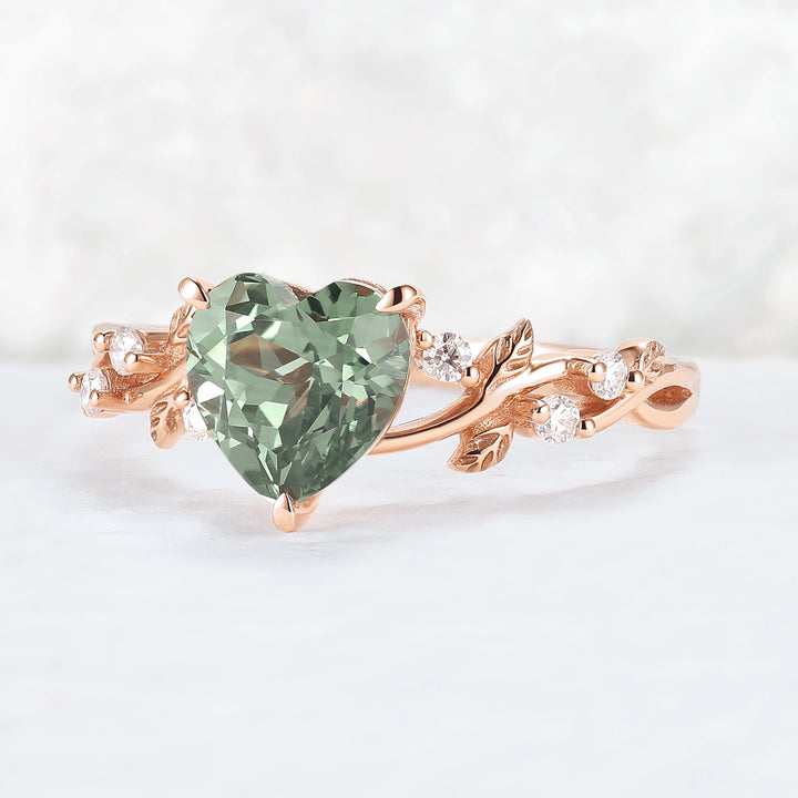 Nature Heart Cut Green Sapphire Gemstone Ring