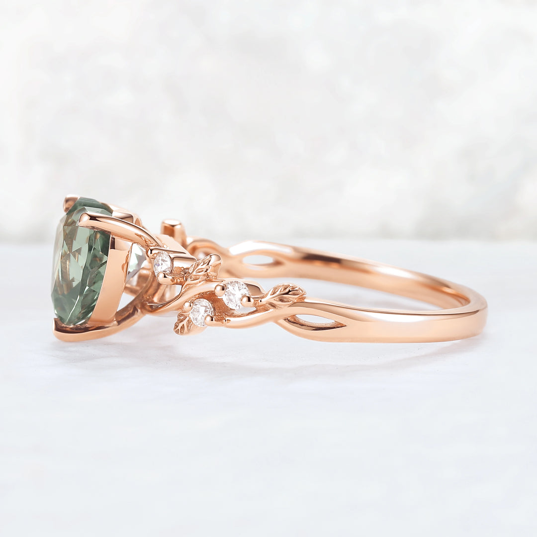 Nature Heart Cut Green Sapphire Gemstone Ring