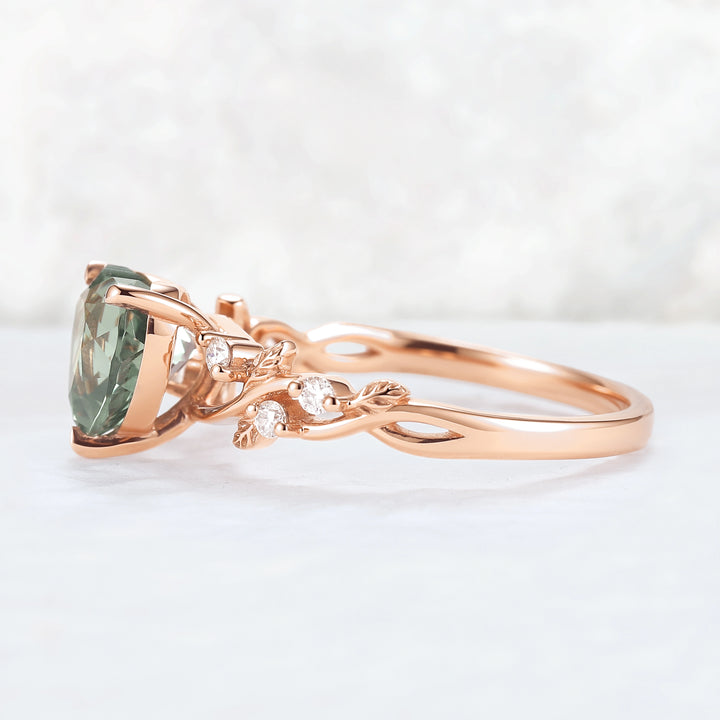 Nature Heart Cut Green Sapphire Gemstone Ring