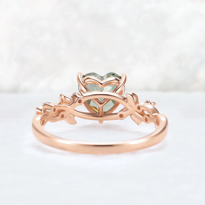 Nature Heart Cut Green Sapphire Gemstone Ring