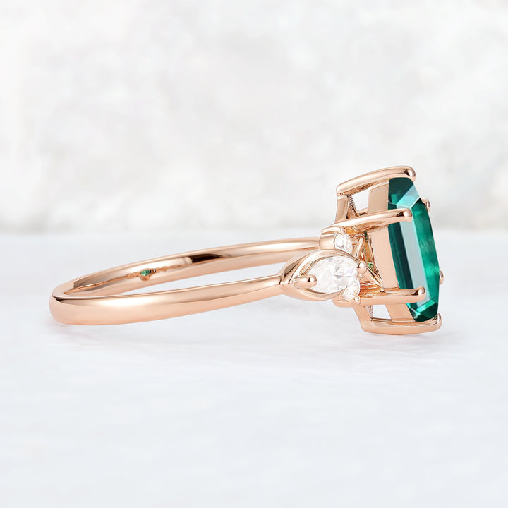 Nature Hexagon Cut Emerald Five Stone Gemstone Ring
