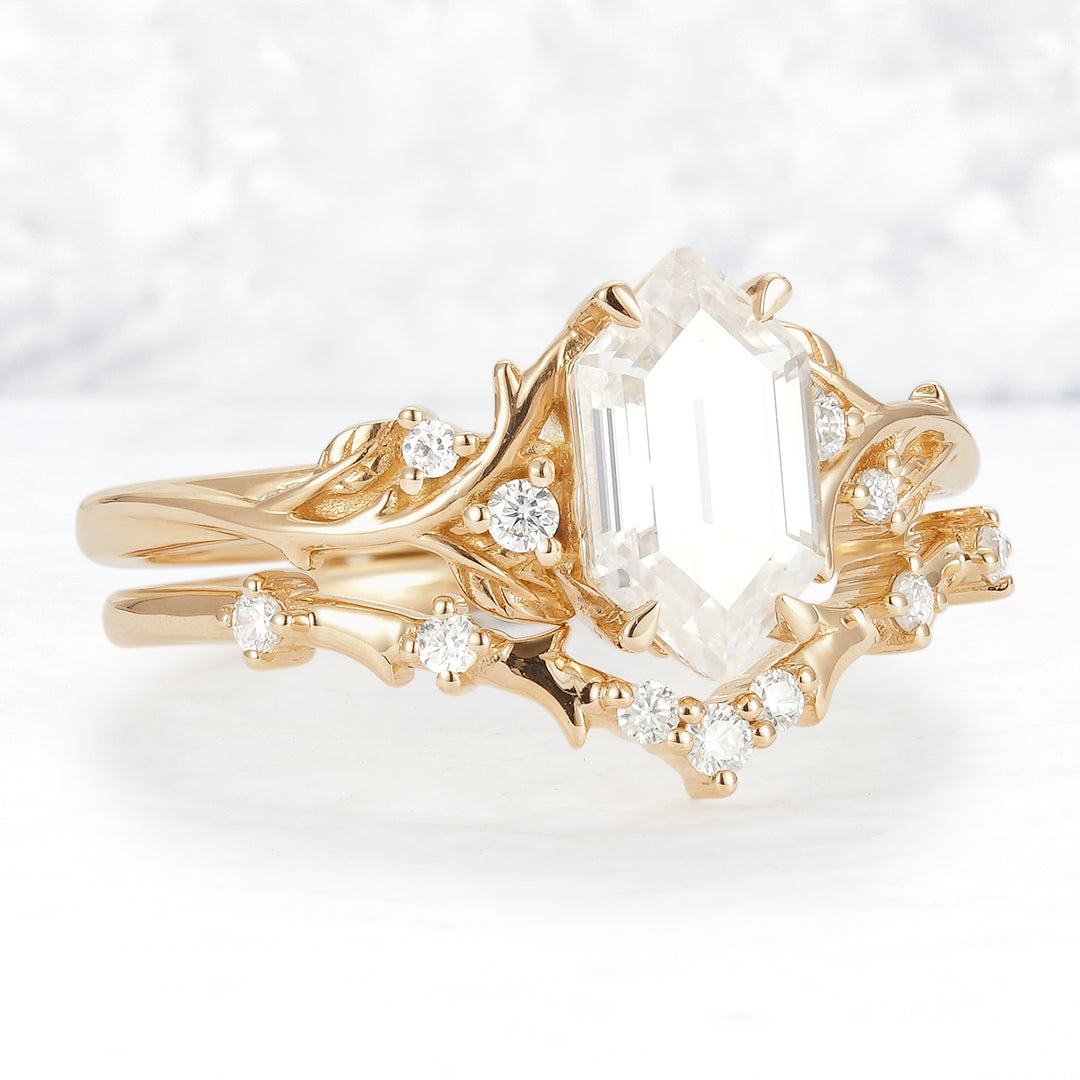 Nature_Hexagon_Cut_Moissanite_Vine_Gemstone_Ring_Set_2pcs_2