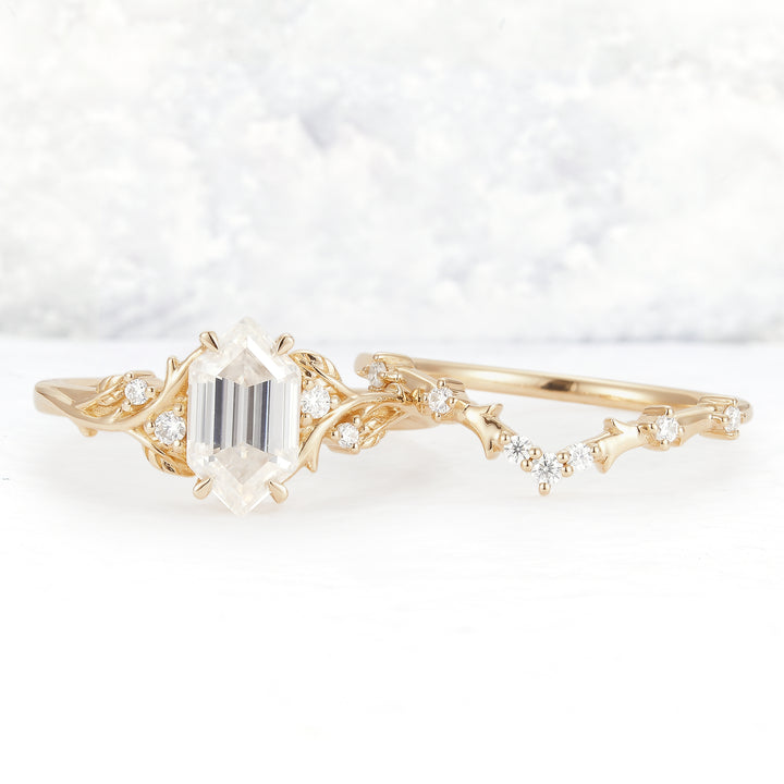 Nature_Hexagon_Cut_Moissanite_Vine_Gemstone_Ring_Set_2pcs_2