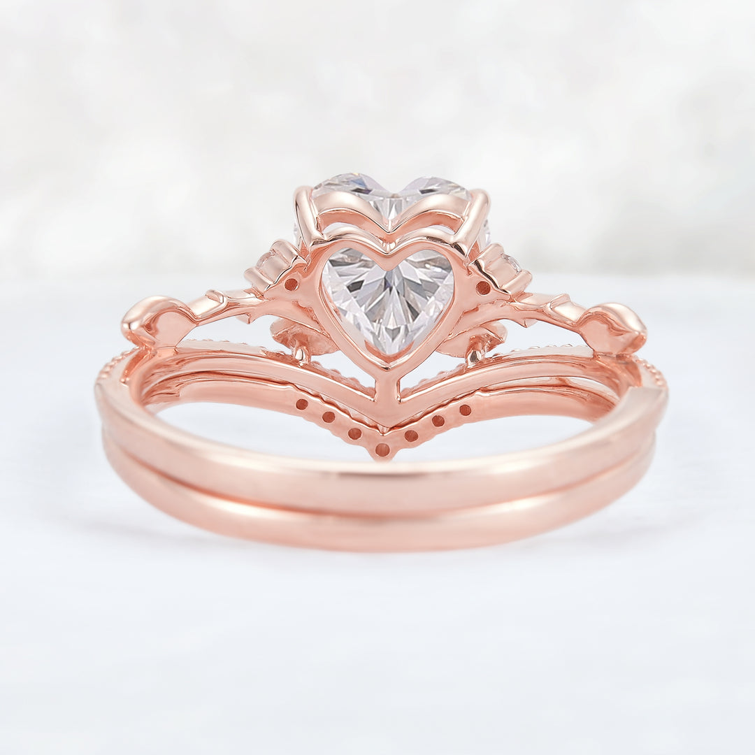 Nature Insipred Moissanite Leaf Vine Engagement Ring Set 2pcs