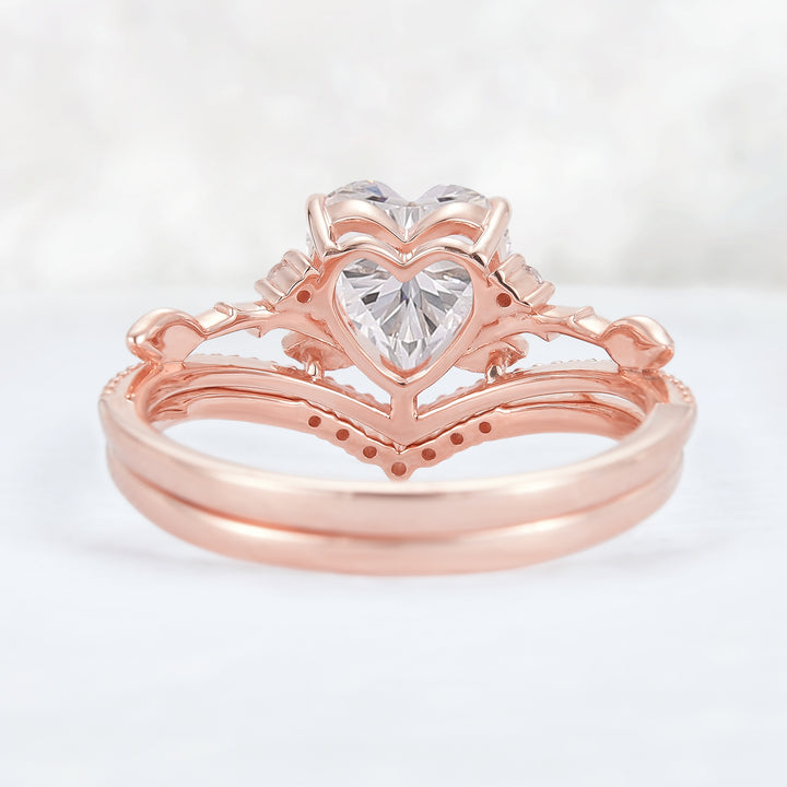 Nature Insipred Moissanite Leaf Vine Engagement Ring Set 2pcs