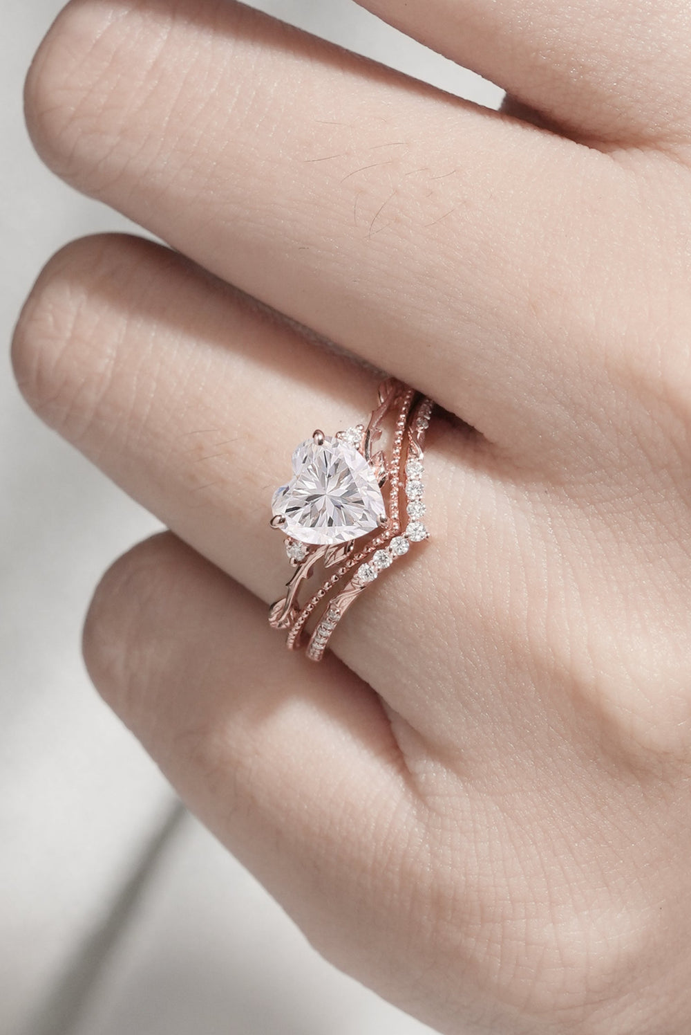 Nature Insipred Moissanite Leaf Vine Engagement Ring Set 2pcs-1