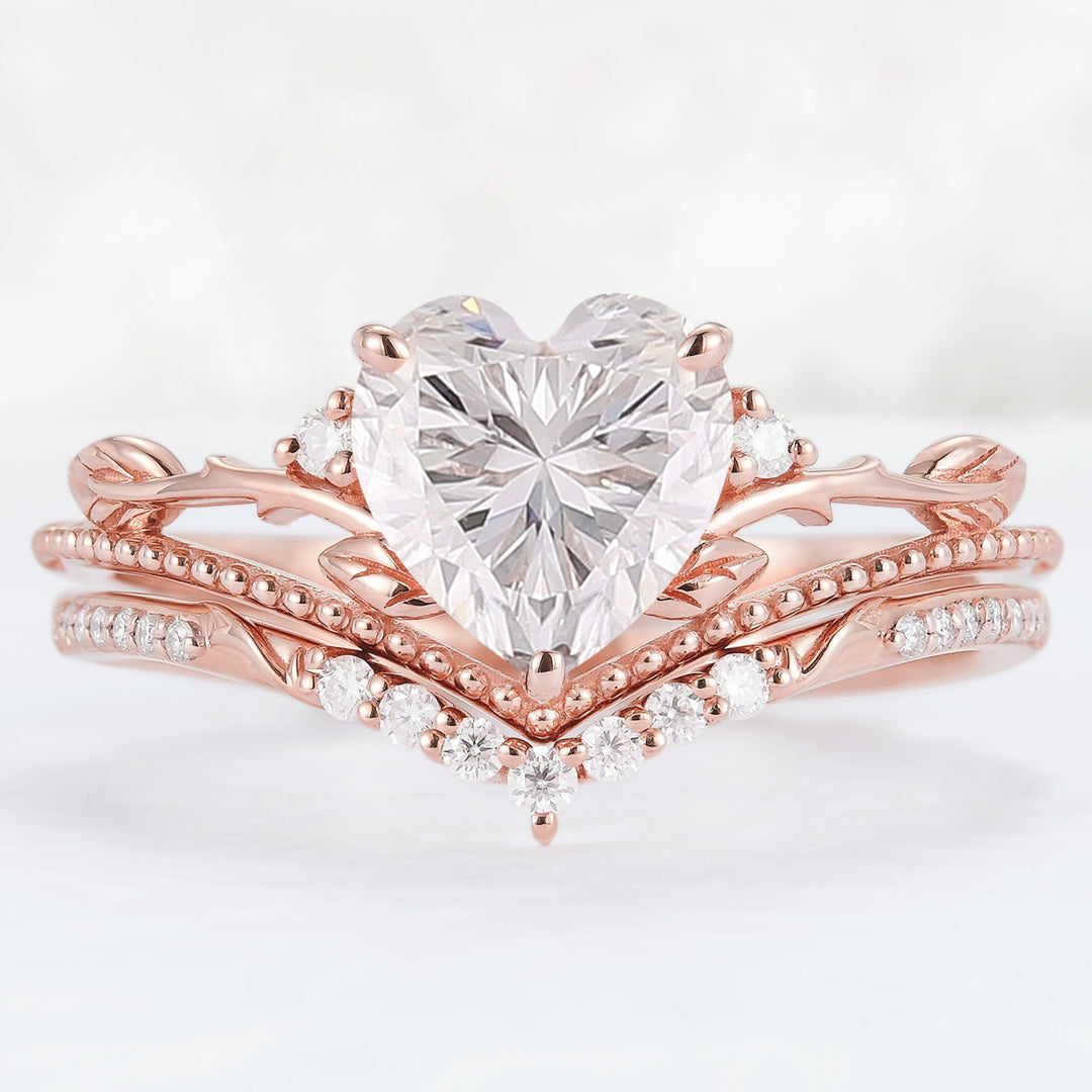 Nature Insipred Moissanite Leaf Vine Engagement Ring Set 2pcs