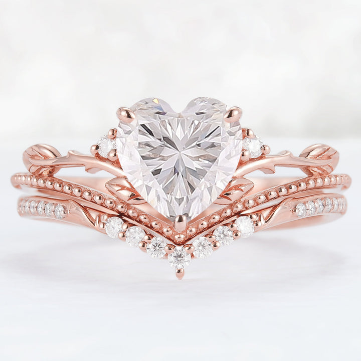 Nature Insipred Moissanite Leaf Vine Engagement Ring Set 2pcs