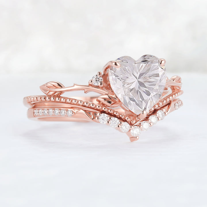 Nature Insipred Moissanite Leaf Vine Engagement Ring Set 2pcs
