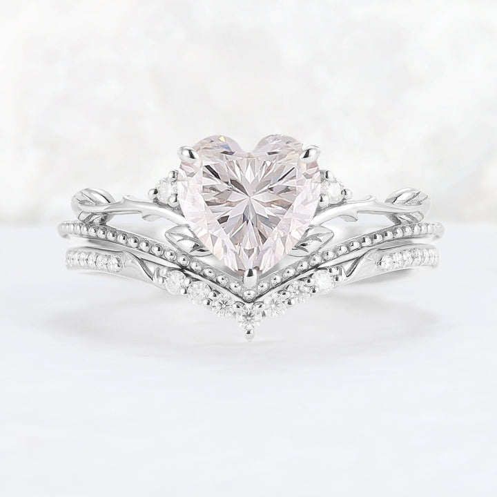 Nature Insipred Moissanite Leaf Vine Gemstone Ring Set 2pcs