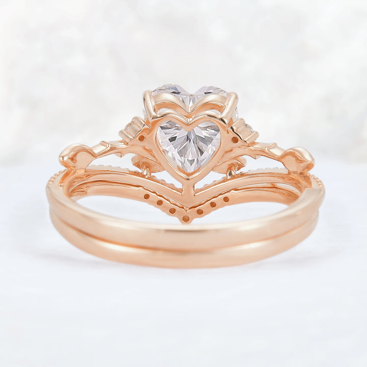 Nature Insipred Moissanite Leaf Vine Gemstone Ring Set 2pcs