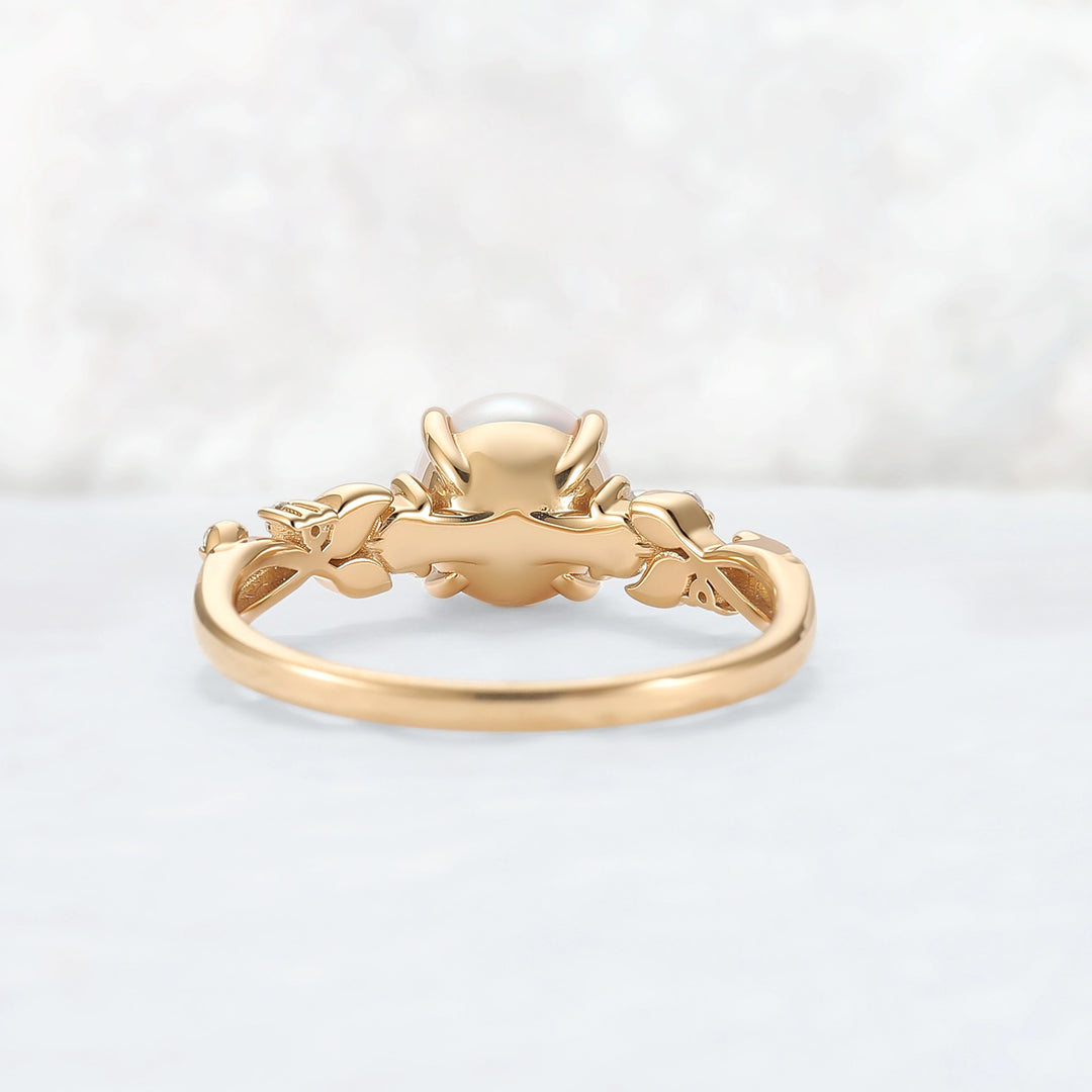 Nature Inspired Akoya Pearl Leafy Engagement Ring