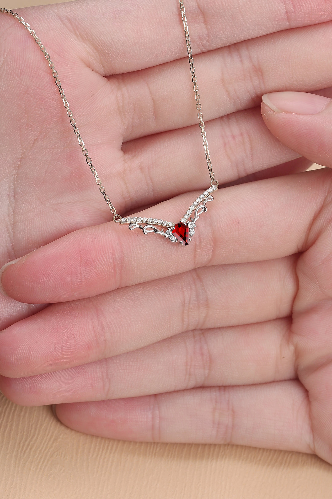 Nature Inspired Coffin Cut Garnet Necklace Halloween Jewelry