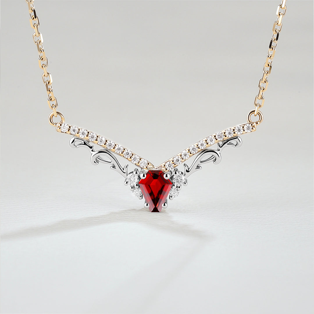Nature Inspired Coffin Cut Garnet Necklace Halloween Jewelry