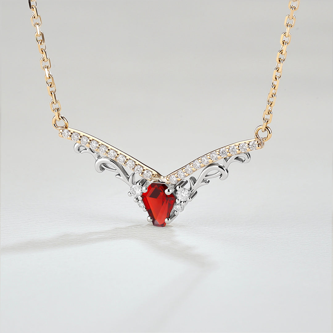 Nature Inspired Coffin Cut Garnet Necklace Halloween Jewelry