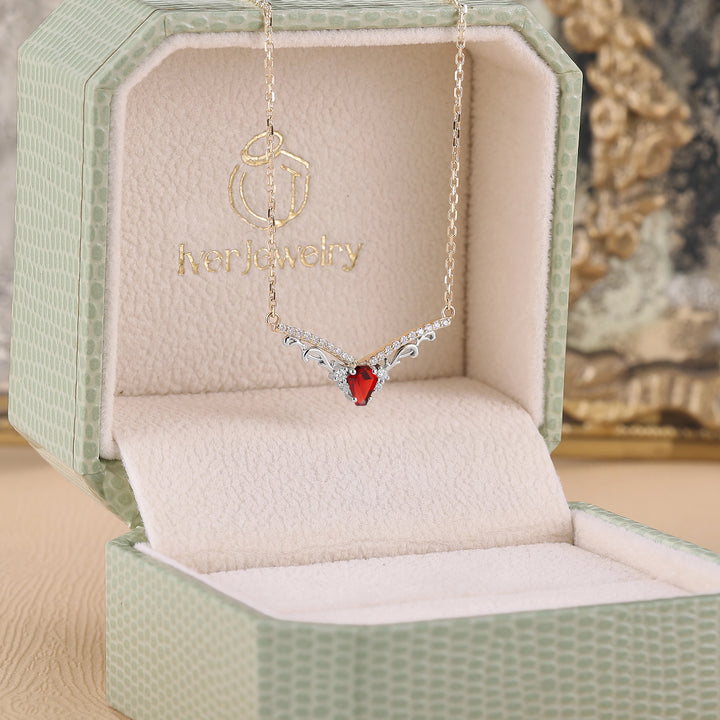 Nature Inspired Coffin Cut Garnet Necklace Halloween Jewelry