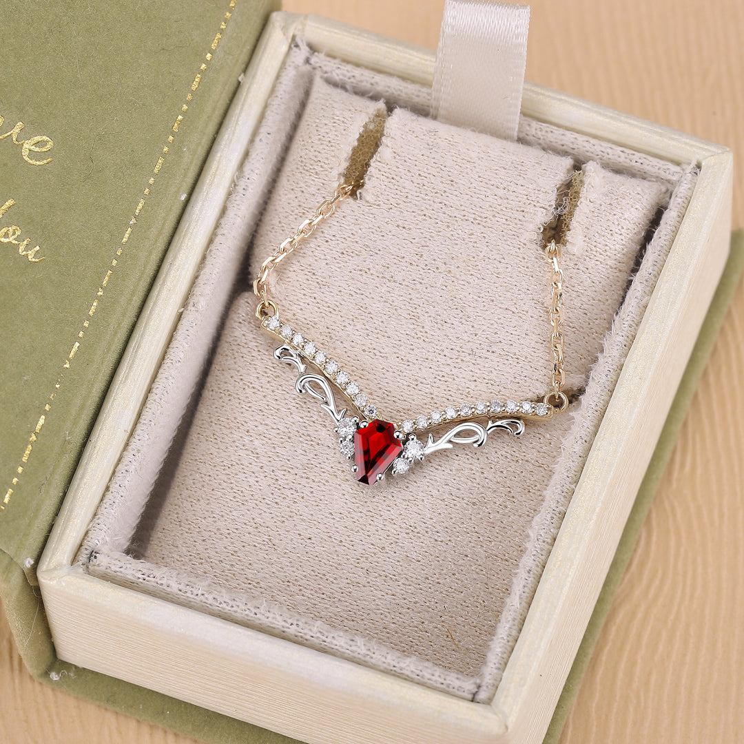 Nature Inspired Coffin Cut Garnet Necklace Halloween Jewelry