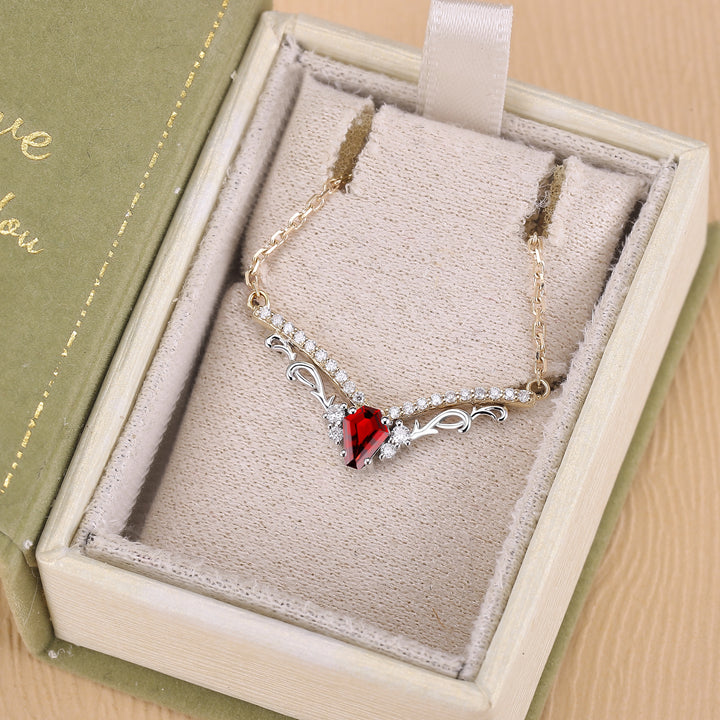 Nature Inspired Coffin Cut Garnet Necklace Halloween Jewelry