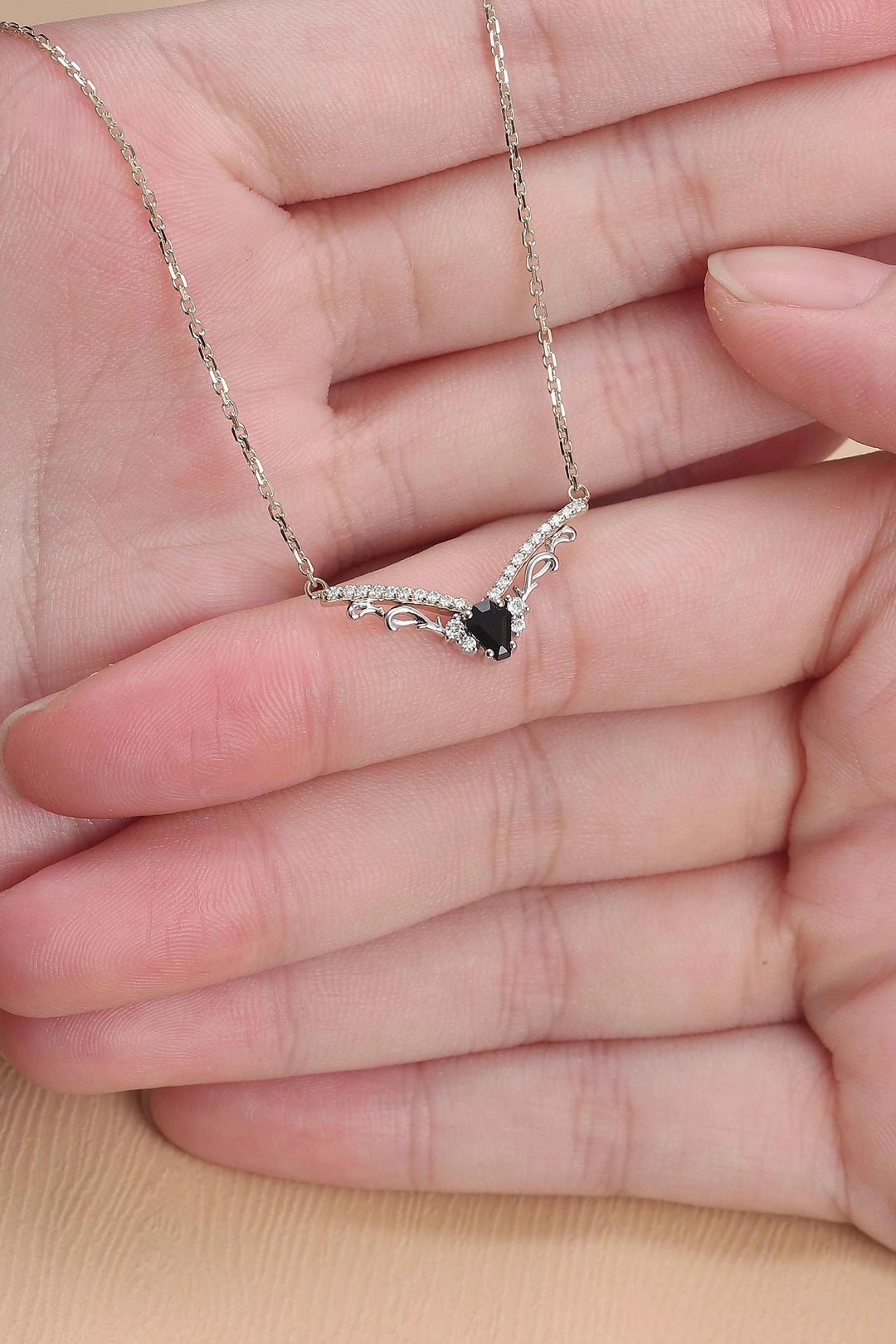 Nature Inspired Coffin Shaped Black Onyx Necklace Halloween Jewelry