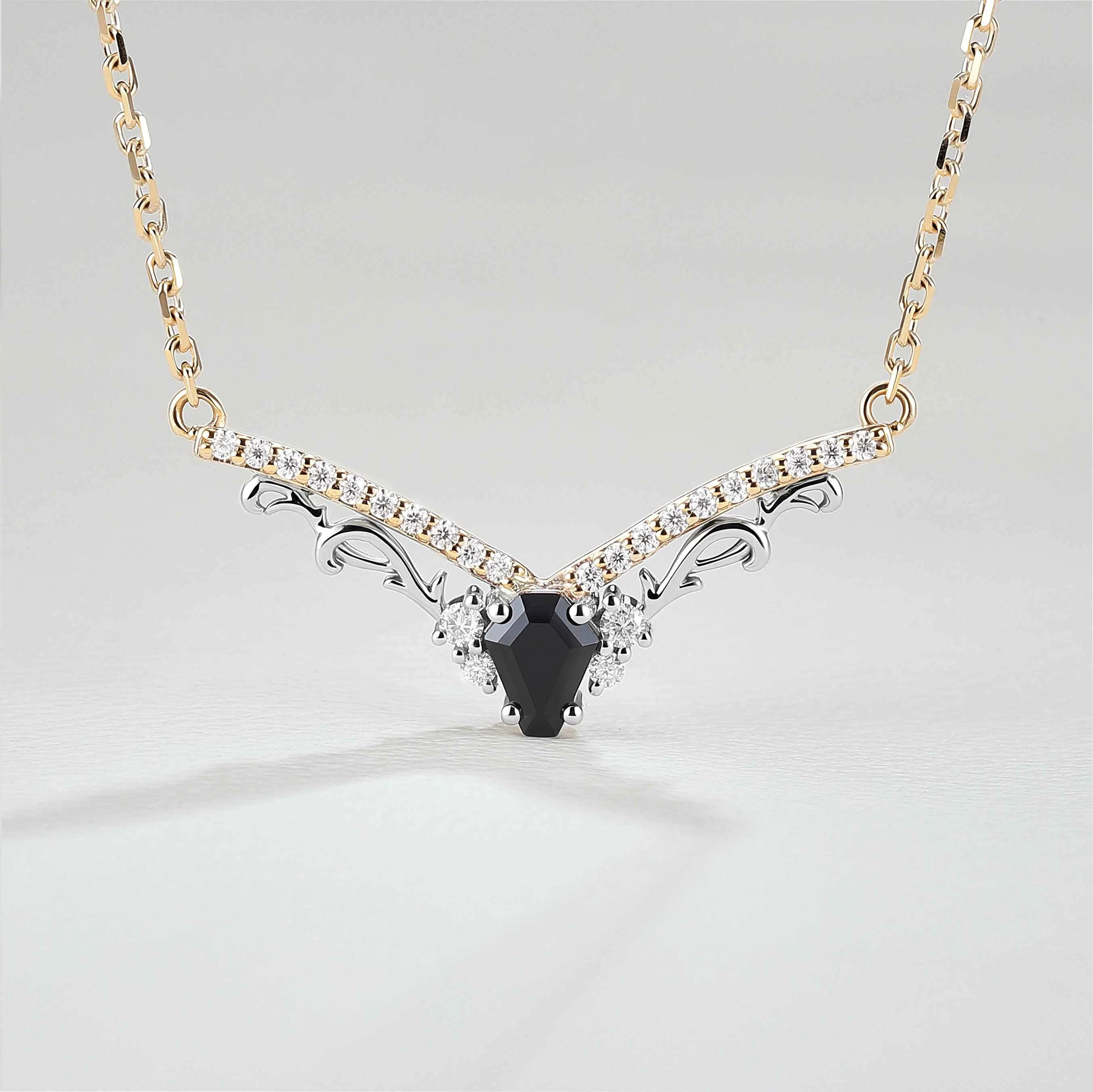 Nature Inspired Coffin Shaped Black Onyx Necklace Halloween Jewelry