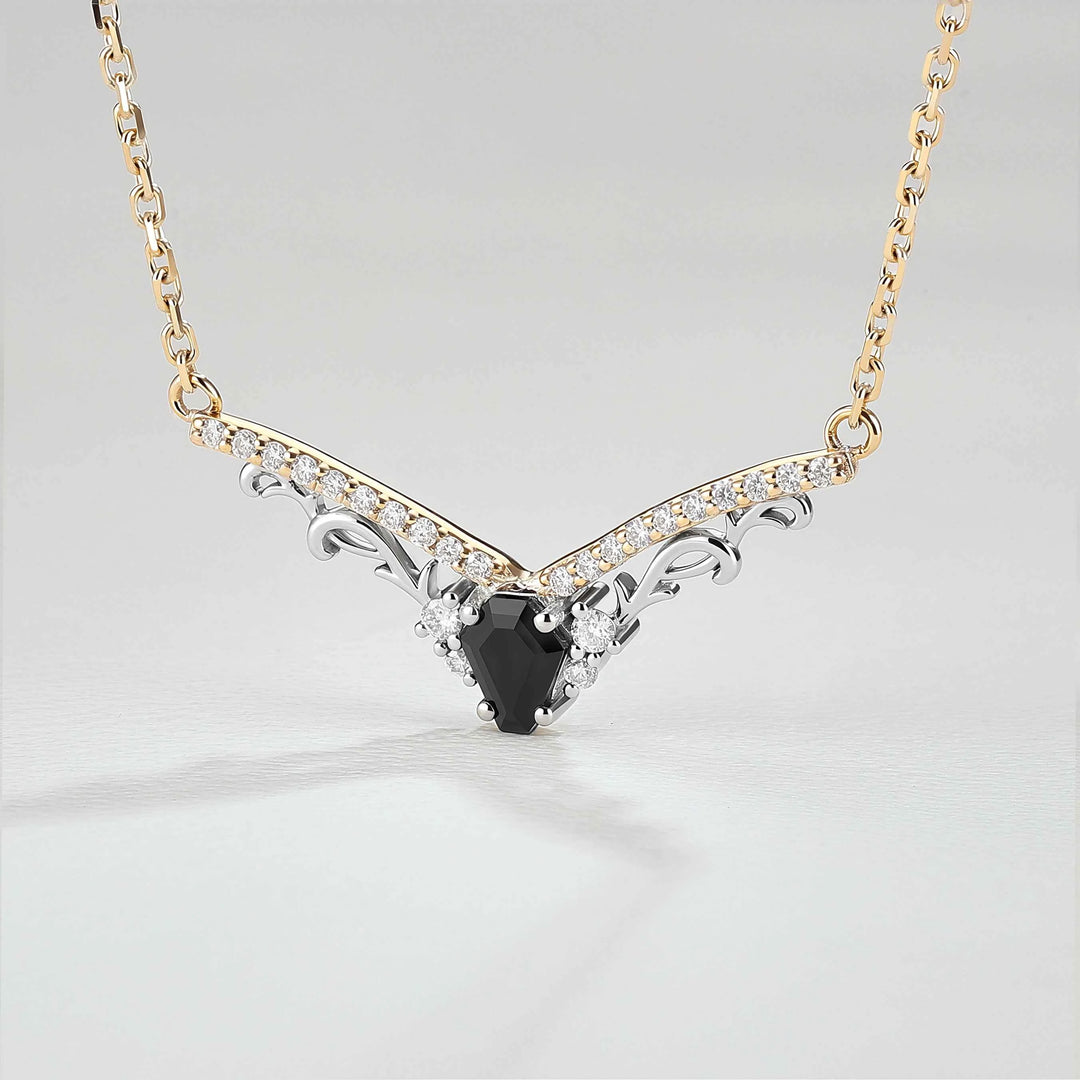 Nature Inspired Coffin Shaped Black Onyx Necklace Halloween Jewelry