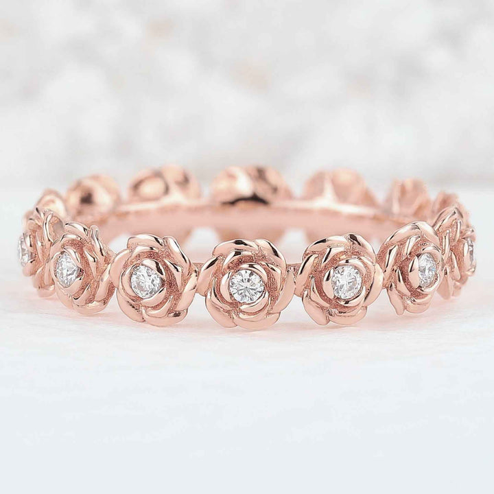 Nature Inspired Floral 14k Rose Gold Bridal Ring