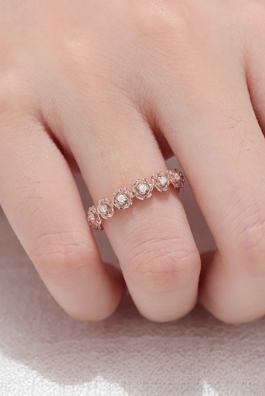 Nature Inspired Floral 14k Rose Gold Bridal Ring