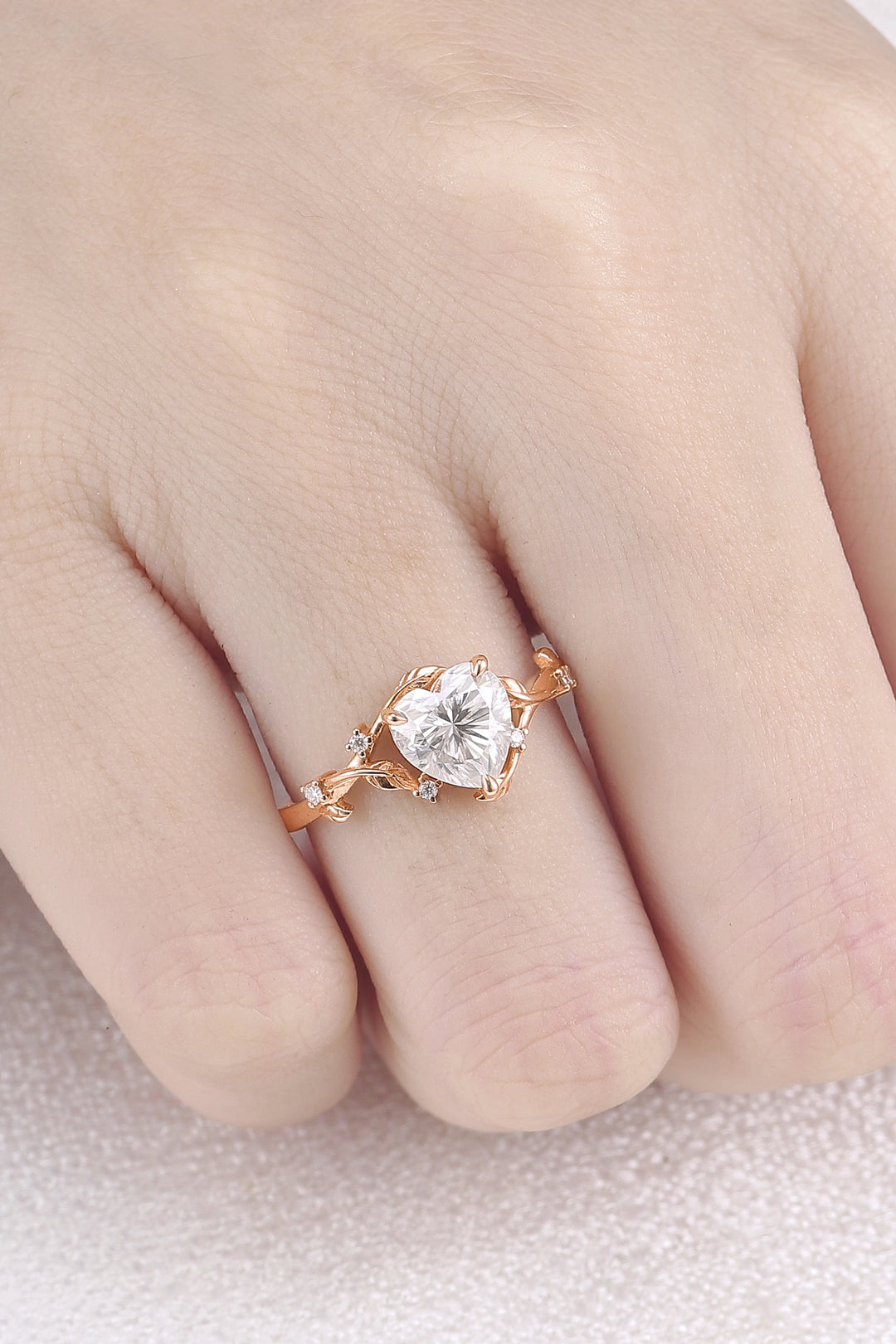 Nature Inspired Heart Cut Moissanite Gemstone Ring