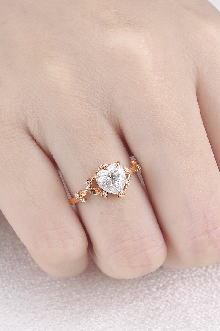 Nature Inspired Heart Cut Moissanite Gemstone Ring
