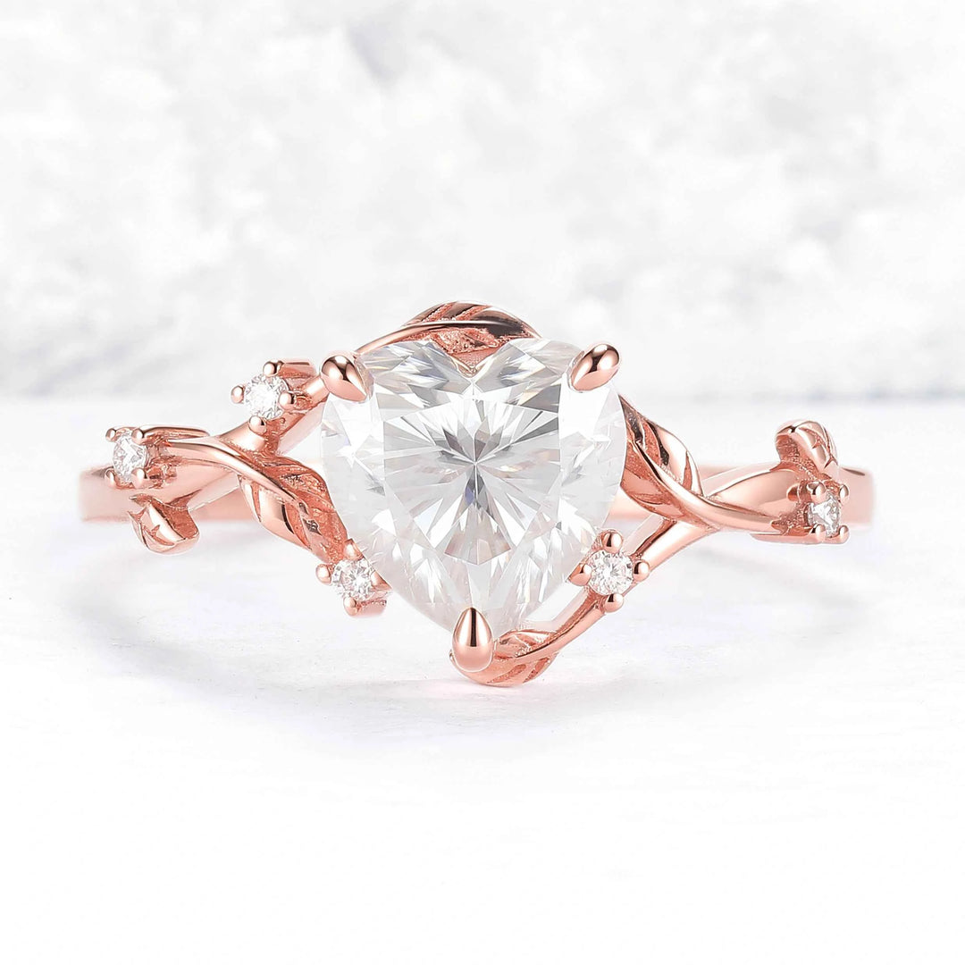 Nature Inspired Heart Cut Moissanite Gemstone Ring
