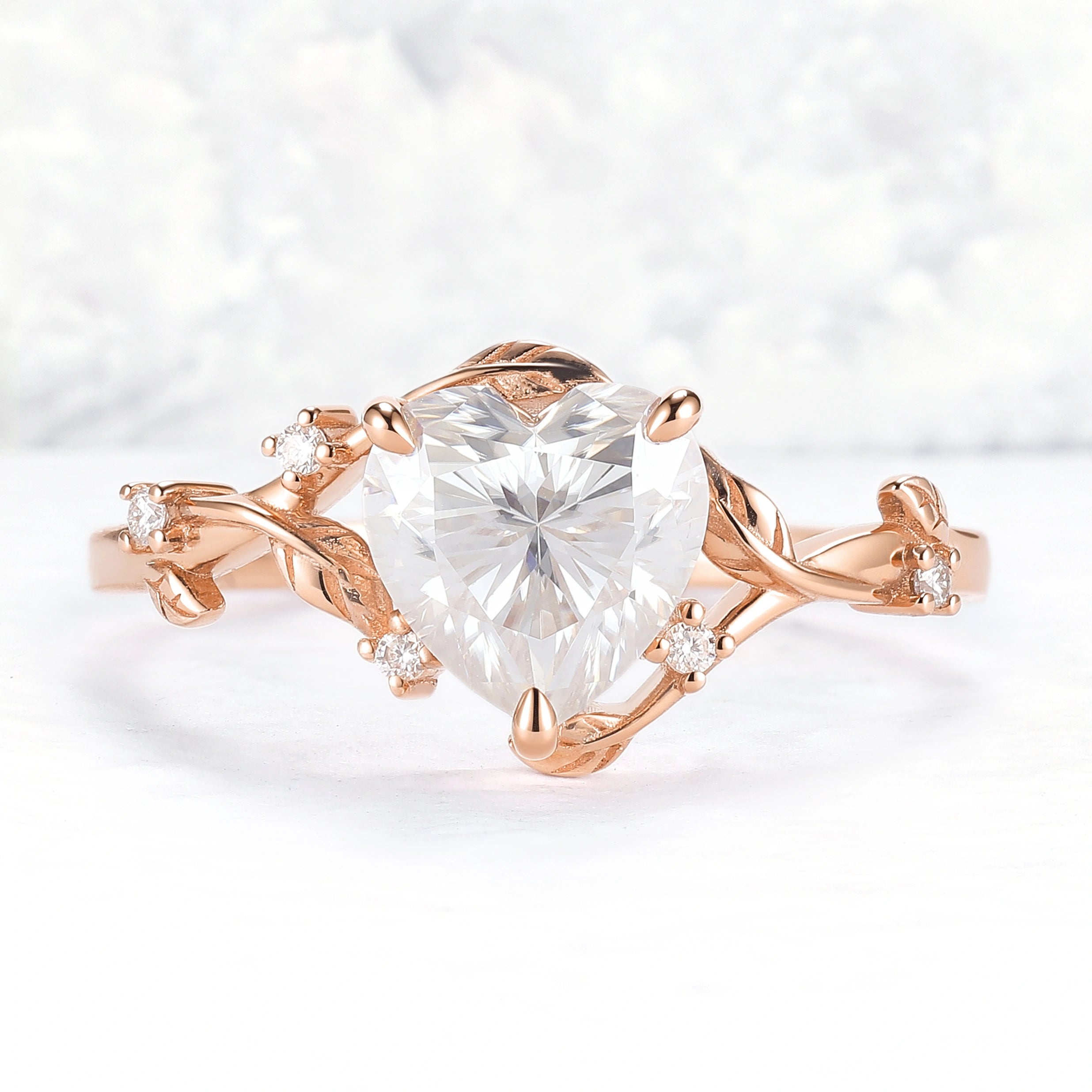 Nature Inspired Heart Cut Moissanite Gemstone Ring