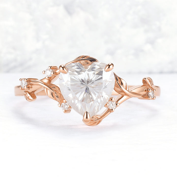 Nature Inspired Heart Cut Moissanite Gemstone Ring