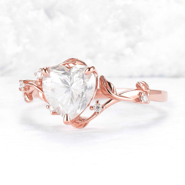 Nature Inspired Heart Cut Moissanite Gemstone Ring