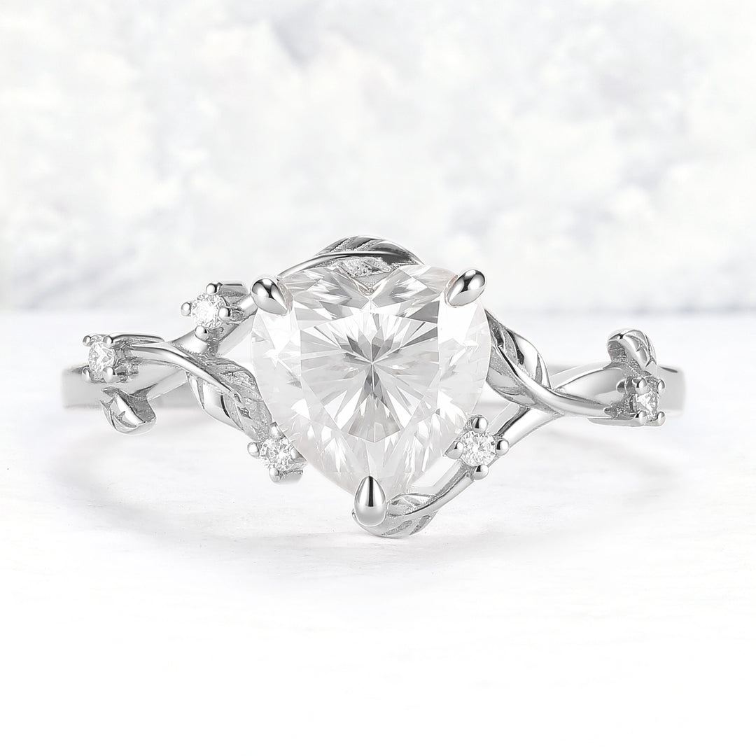 Nature Inspired Heart Cut Moissanite Gemstone Ring