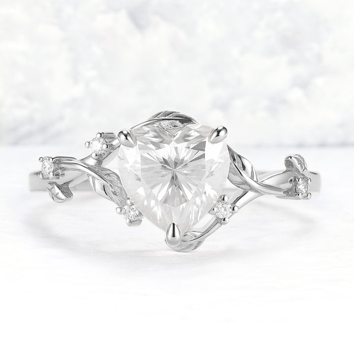 Nature Inspired Heart Cut Moissanite Gemstone Ring