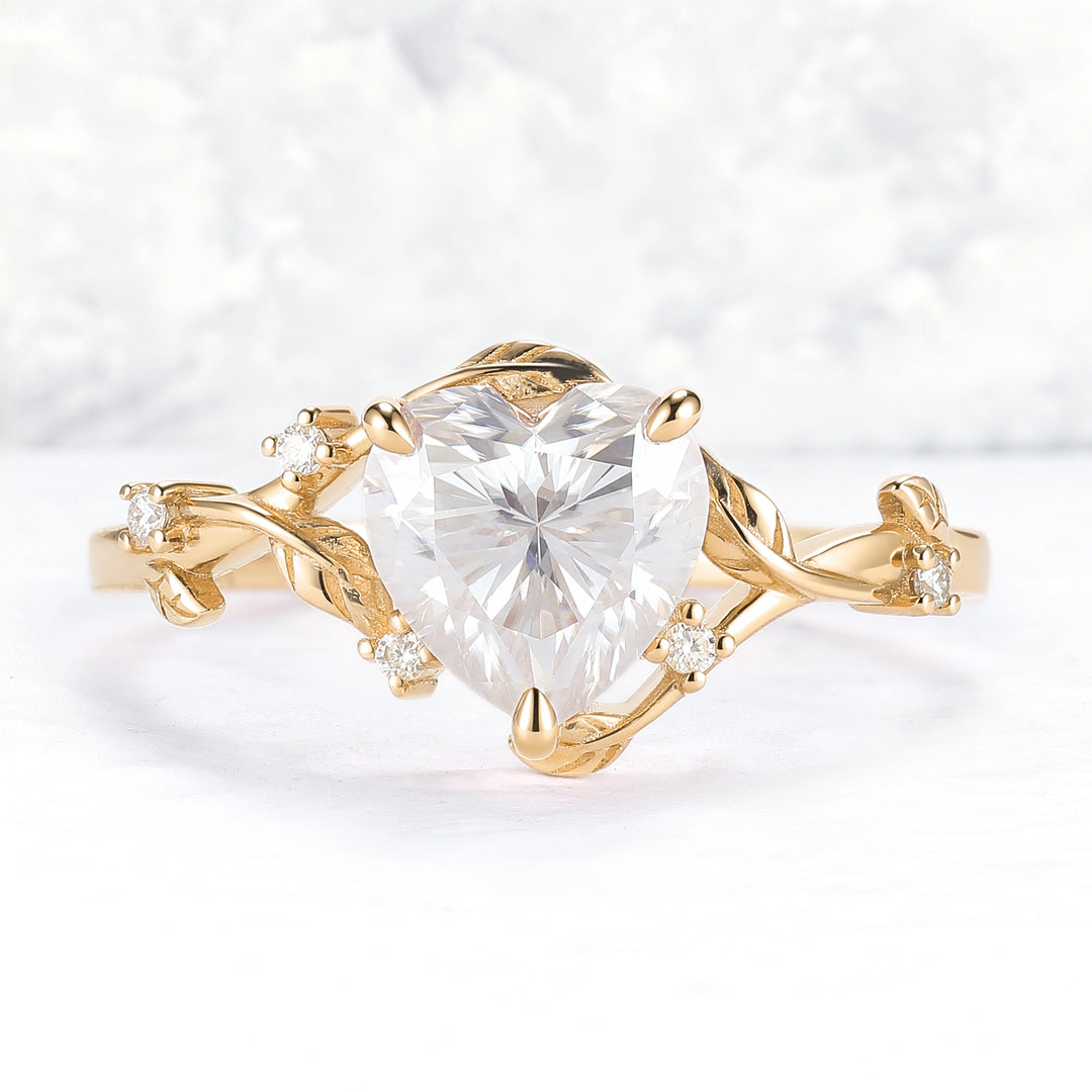 Nature Inspired Heart Cut Moissanite Gemstone Ring