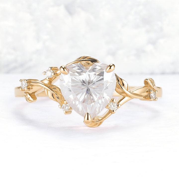 Nature Inspired Heart Cut Moissanite Gemstone Ring