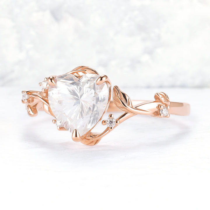 Nature Inspired Heart Cut Moissanite Gemstone Ring